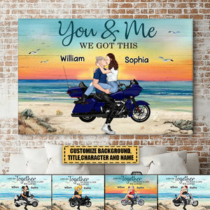 motorcycle Kissing Couple-Personalized Horizontal Poster