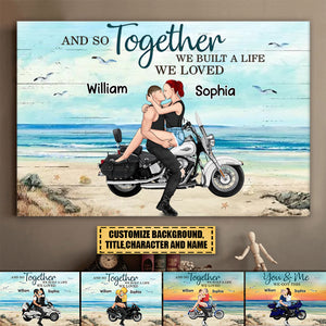 motorcycle Kissing Couple-Personalized Horizontal Poster