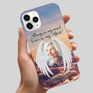 Memorial Upload Photo Wings, Always On My Mind Forever In My Heart Personalized Phone Case