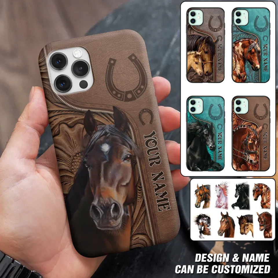 Horse Love Leather Pattern Personalized Phone Case