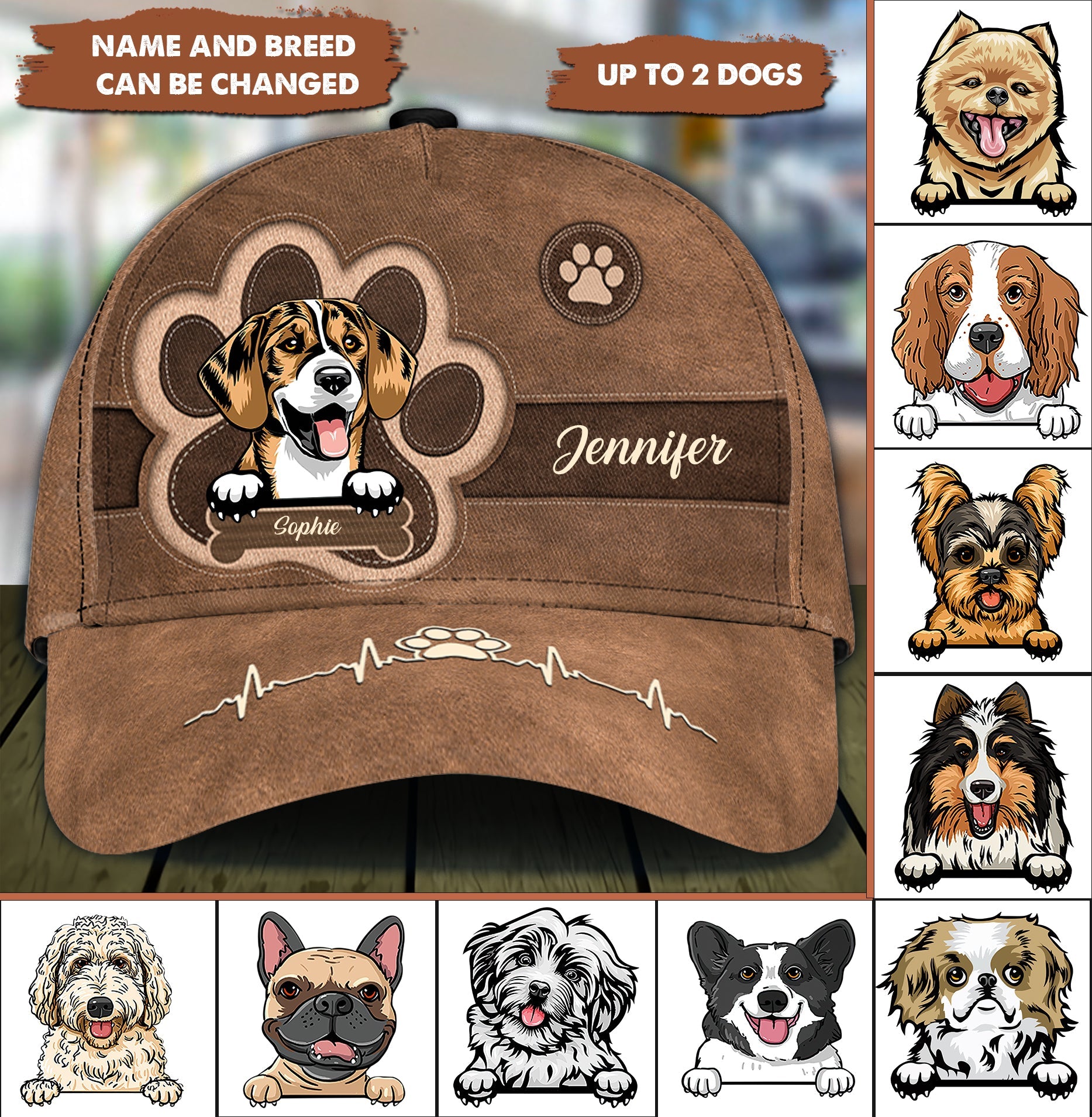 Dog Heartbeat Personalized Classic Cap, Personalized Gift for Dog Lovers, Dog Dad, Dog Mom - CP004PS08