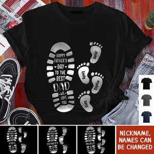 Best Dad Grandpa Footprints Shoeprint Personalized Happy Father's Day Shirt