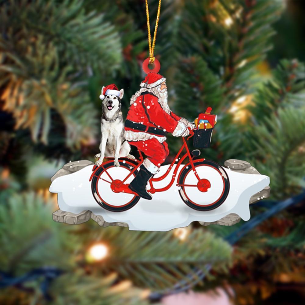 Alaskan Malamute On Santa's Bike Christmas Ornament