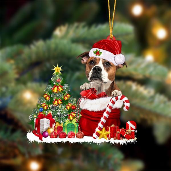American Bulldog Snow Bag Dog Christmas Ornament