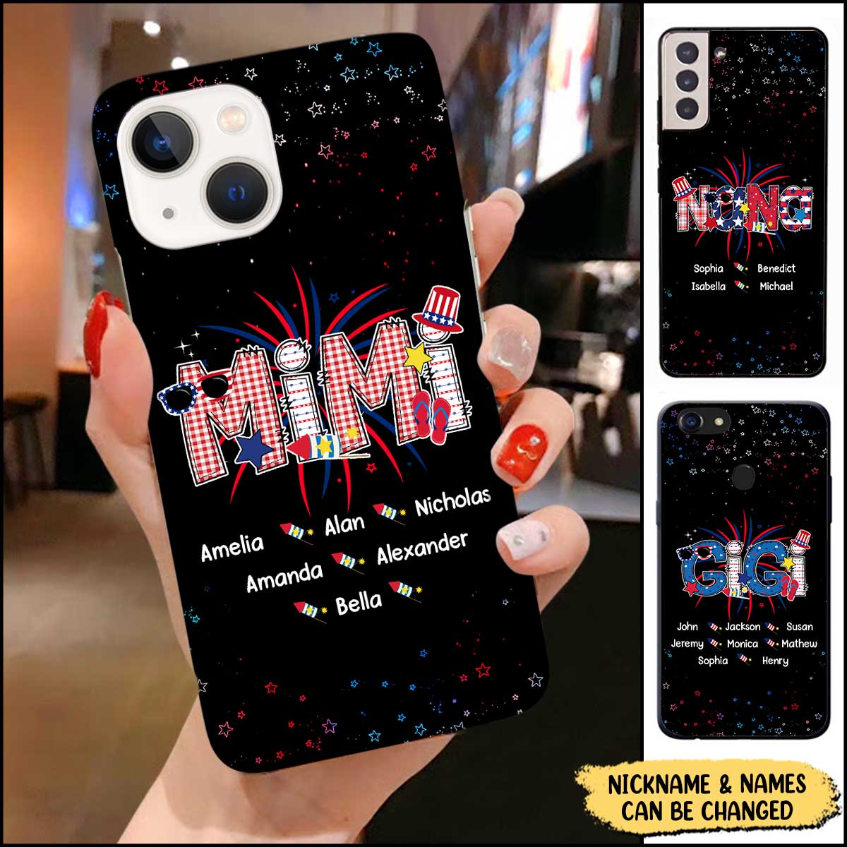 Patriotic Doodle 4th Of July Mimi And Grandkids Personalized Phone Case