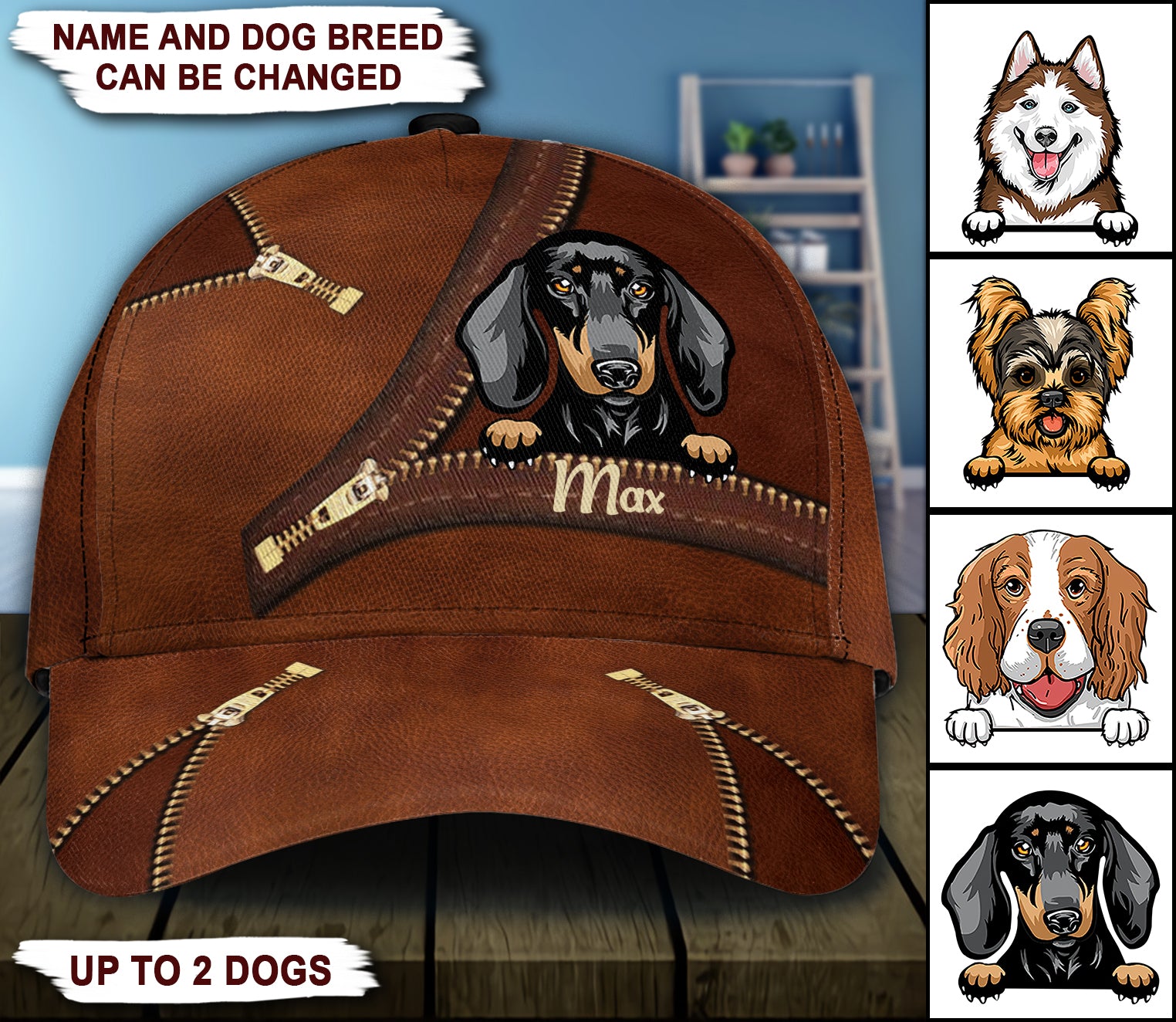 Dog Zipper Personalized Classic Cap, Personalized Gift for Dog Lovers, Dog Dad, Dog Mom - CP029PS