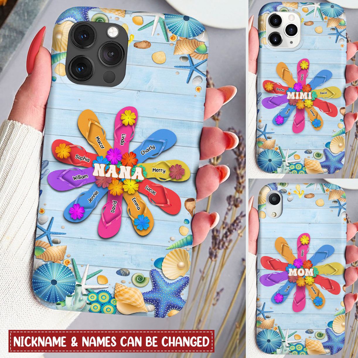 Personalized Grandma Mom Flip Flops Flower Summer Beach Hawaii-Phone case