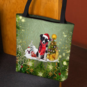 Border Collie Merry Christmas Tote Bag