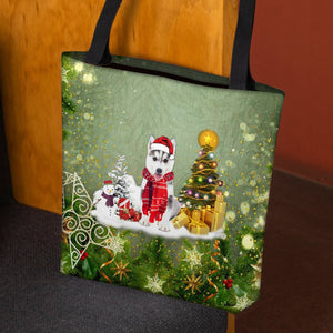 Husky Merry Christmas Tote Bag