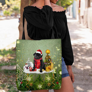 Black Pug Merry Christmas Tote Bag