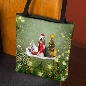 bearded collie Merry Christmas Tote Bag