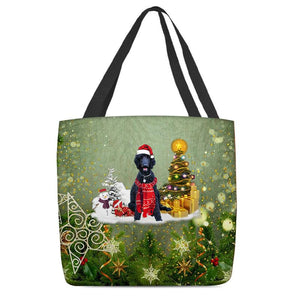 black poodle Merry Christmas Tote Bag