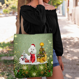 white poodle Merry Christmas Tote Bag